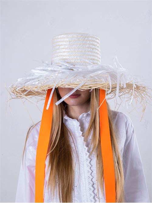 Woman white straw hat with ribbon SENSI STUDIO | 2602O